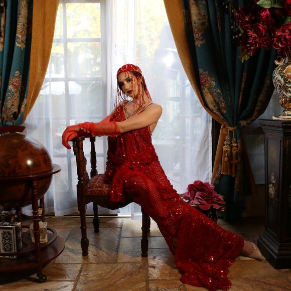 SAMPLE GOWN ONLY- LADY ELEANOR Custom Order Red Gatsby Wedding Gown - Picture 11 of 15